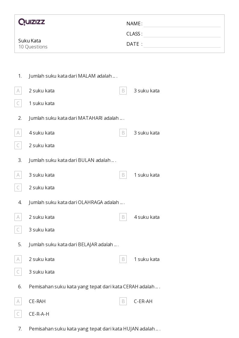 50 lembar kerja Suku kata untuk Kelas 1 di Quizizz Gratis Dapat 50 lembar kerja Suku kata untuk Kelas 1 di Quizizz Gratis Dapat