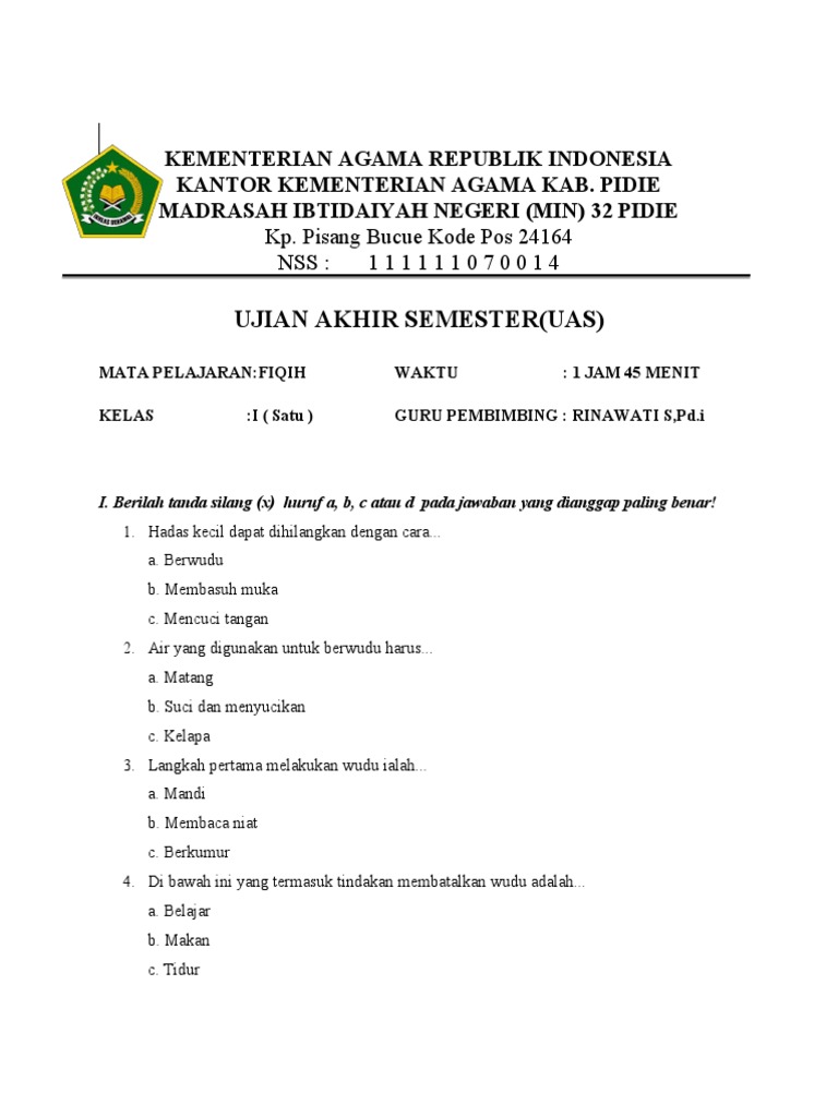 45 Soal Fiqih Kelas 6 Semester 1 2025 dan Jawaban Ujian - Gubuk Inspirasi 45 Soal Fiqih Kelas 6 Semester 1 2025 dan Jawaban Ujian - Gubuk Inspirasi