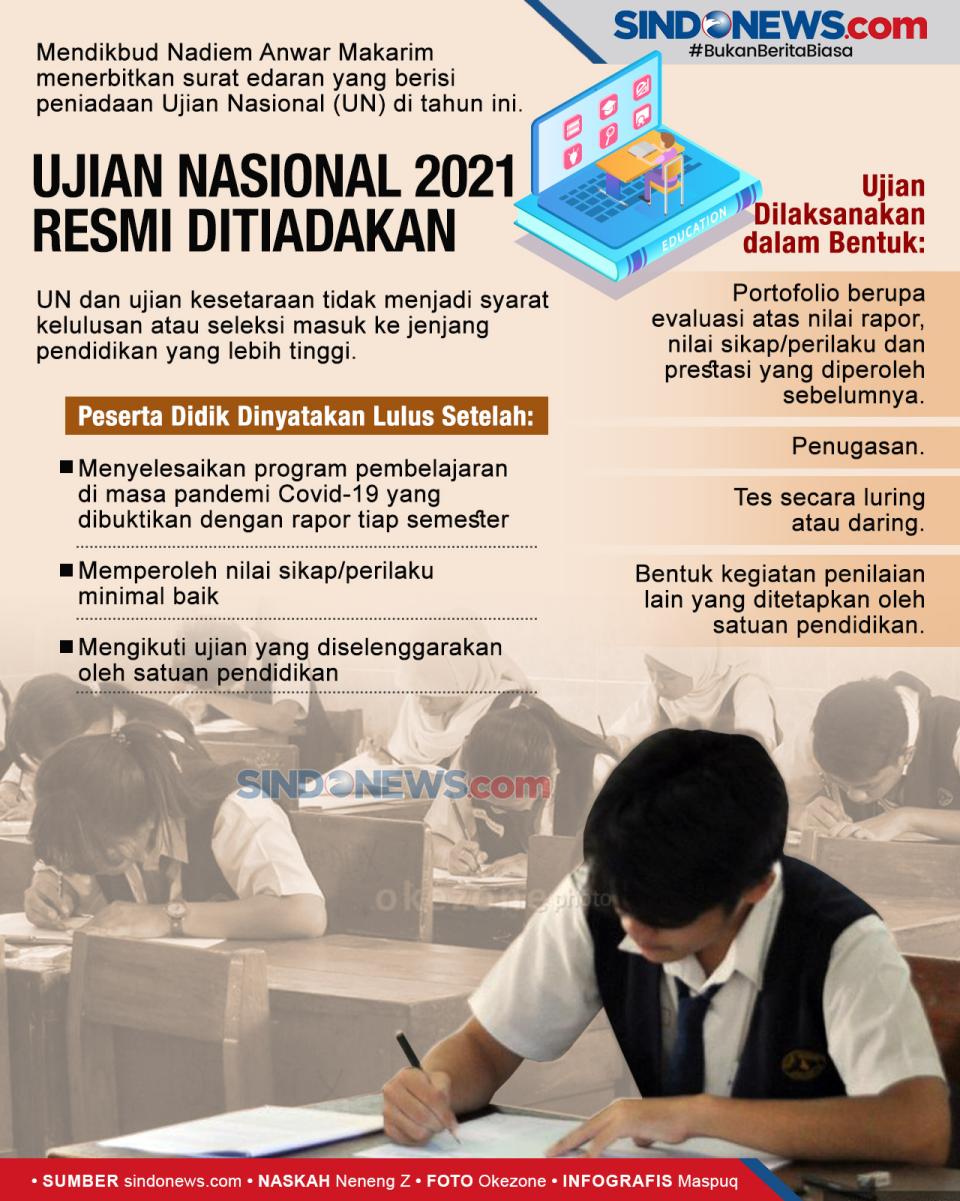 SINDOgrafis Mendikbud Nadiem Resmi Tiadakan Ujian Nasional 2021 SINDOgrafis Mendikbud Nadiem Resmi Tiadakan Ujian Nasional 2021