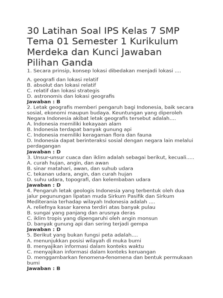 Latihan Soal IPS Kelas 7 SMP Semester 1 PDF