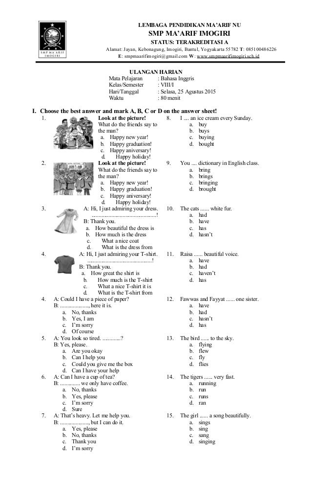 soal pas bahasa inggris kelas 9 semester 1 kurikulum 2013