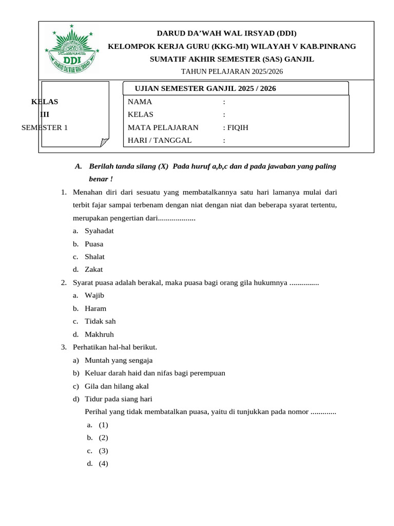 Akhirnya Terungkap 3 Soal Fiqih Kelas 4 MI Semester 1 yang Sering Bikin Siswa Bingung
