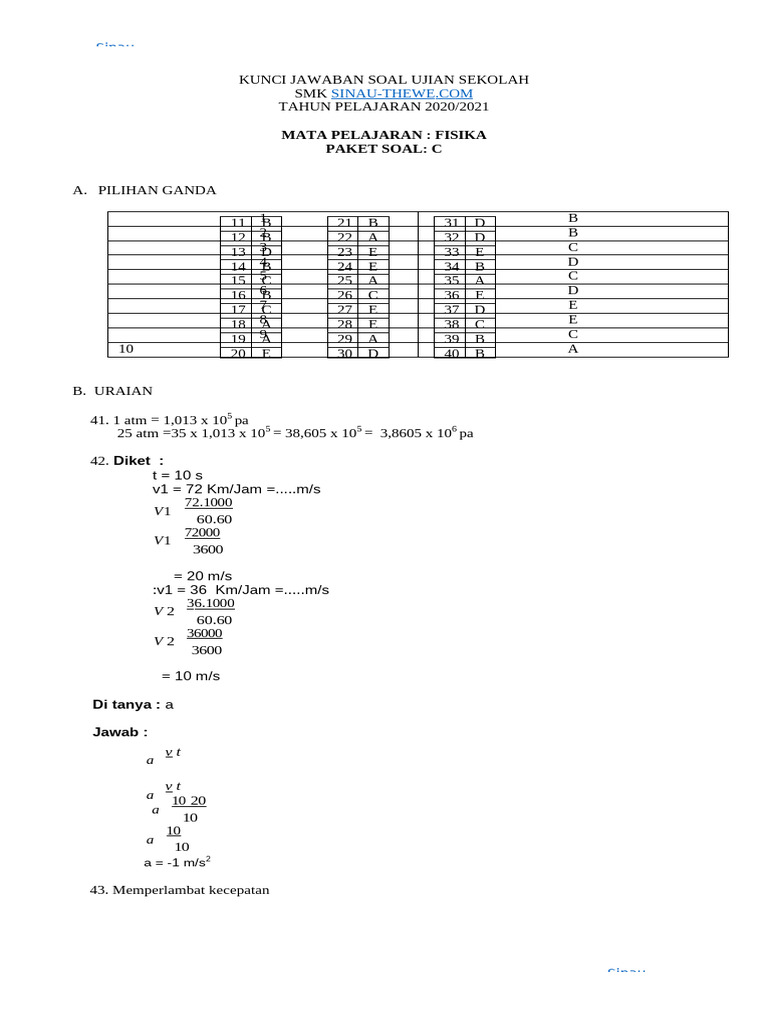 Kunci Jawaban Ujian Fisika SMK 2020 2021 PDF