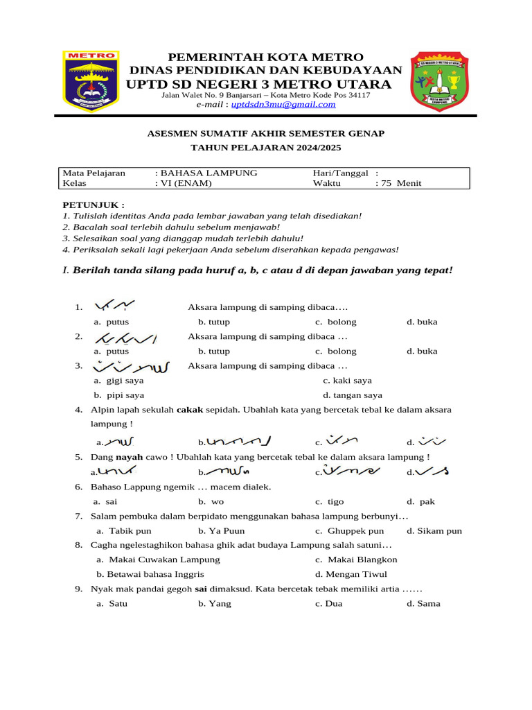 Soal Bahasa Lampung Kelas 6 PDF Soal Bahasa Lampung Kelas 6 PDF