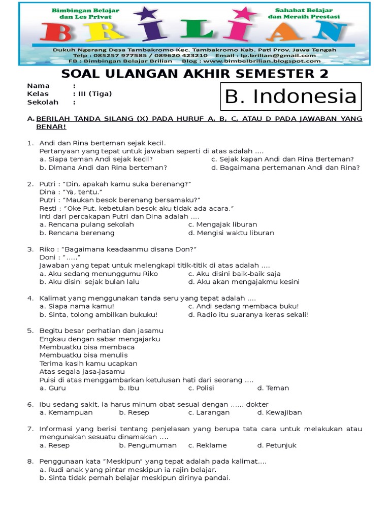 Ternyata Ini Rahasia Soal Kelas 3 SD Bahasa Indonesia dari SD Favorit Jakarta Pusat
