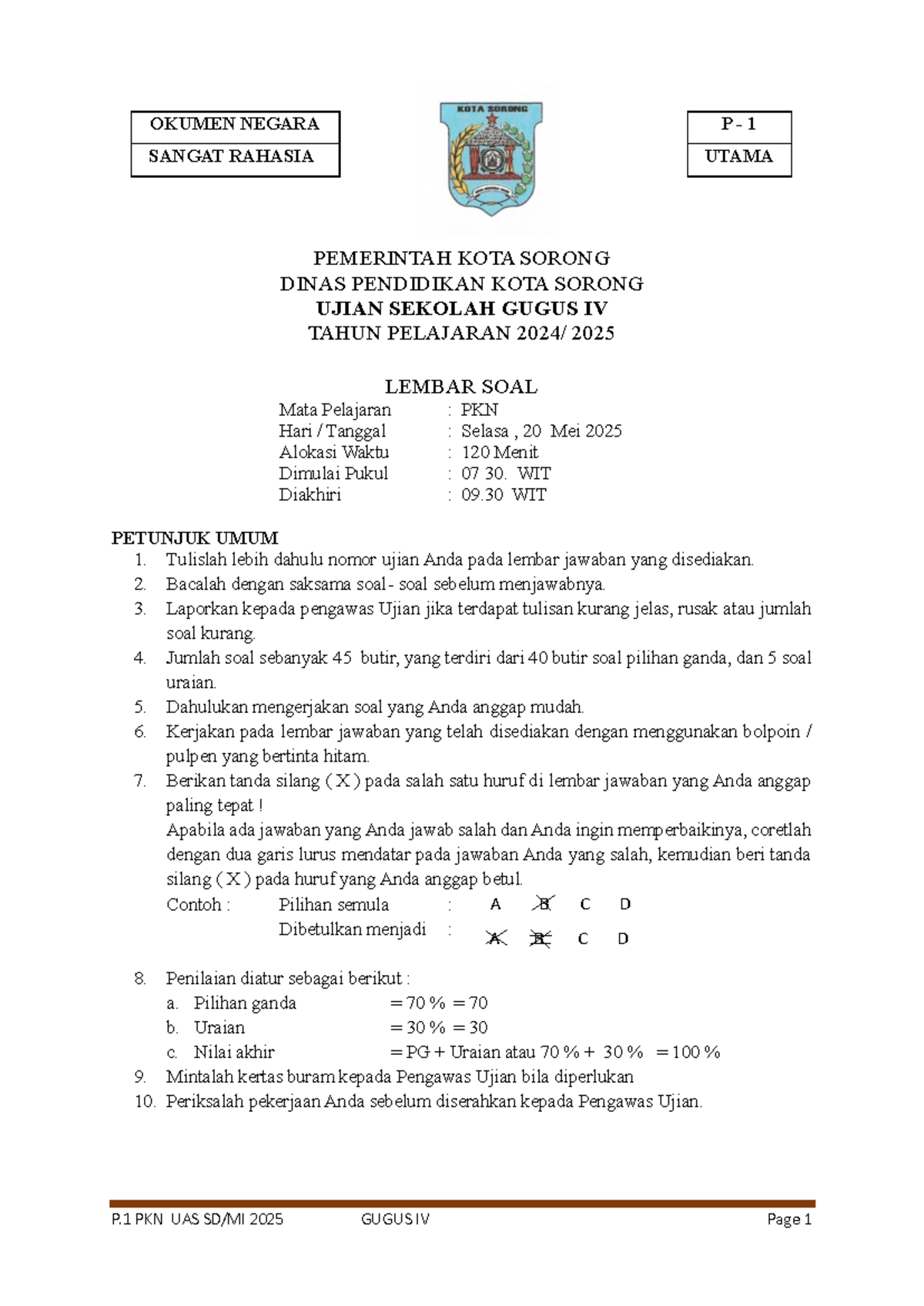 UAS PKN 2025 GUGUS IV Soal dan Petunjuk Ujian Sekolah - Studocu