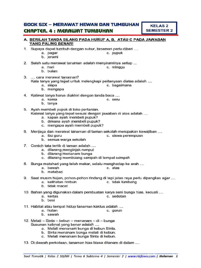 5 Soal Kelas 2 Tema 6 Subtema 4 Siap Cetak, Wajib Dicoba Sekarang