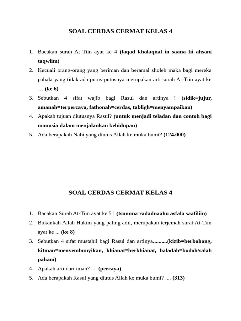 Soal Cerdas Cermat Kelas 4 Islam PDF Soal Cerdas Cermat Kelas 4 Islam PDF