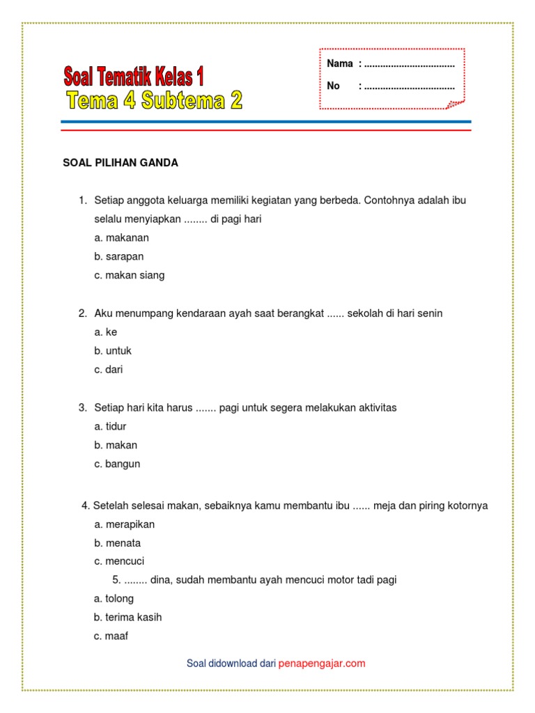 Soal Latihan Kelas 1 SD PDF Soal Latihan Kelas 1 SD PDF