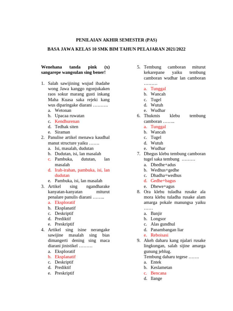 Penilaian Akhir Semester Basa Jawa PDF Penilaian Akhir Semester Basa Jawa PDF