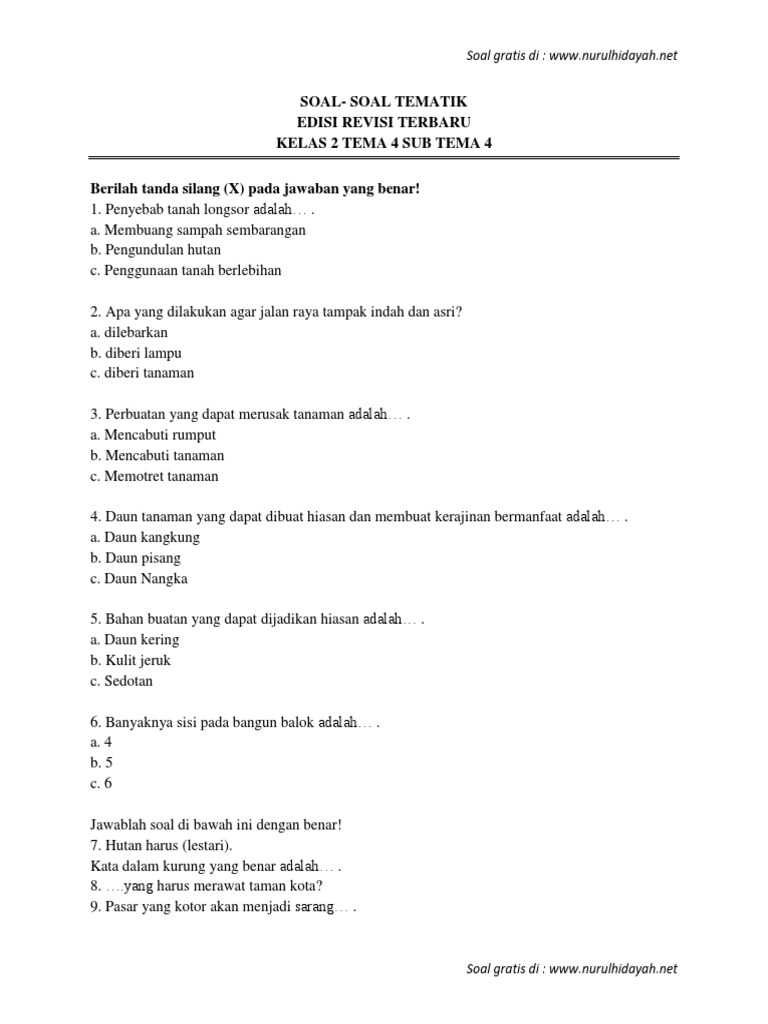 Soal Ujian Tematik Kelas 2 PDF Soal Ujian Tematik Kelas 2 PDF