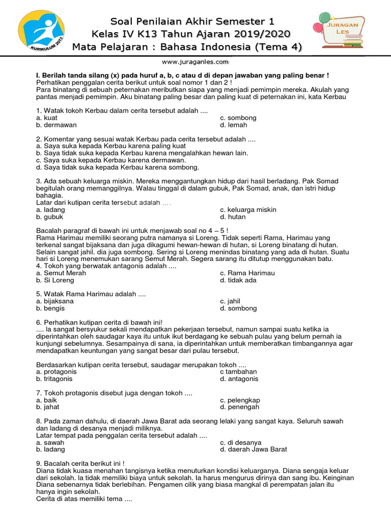 Soal Tema 4 Kelas 4 Mapel Bahasa Indonesia PDF Soal Tema 4 Kelas 4 Mapel Bahasa Indonesia PDF