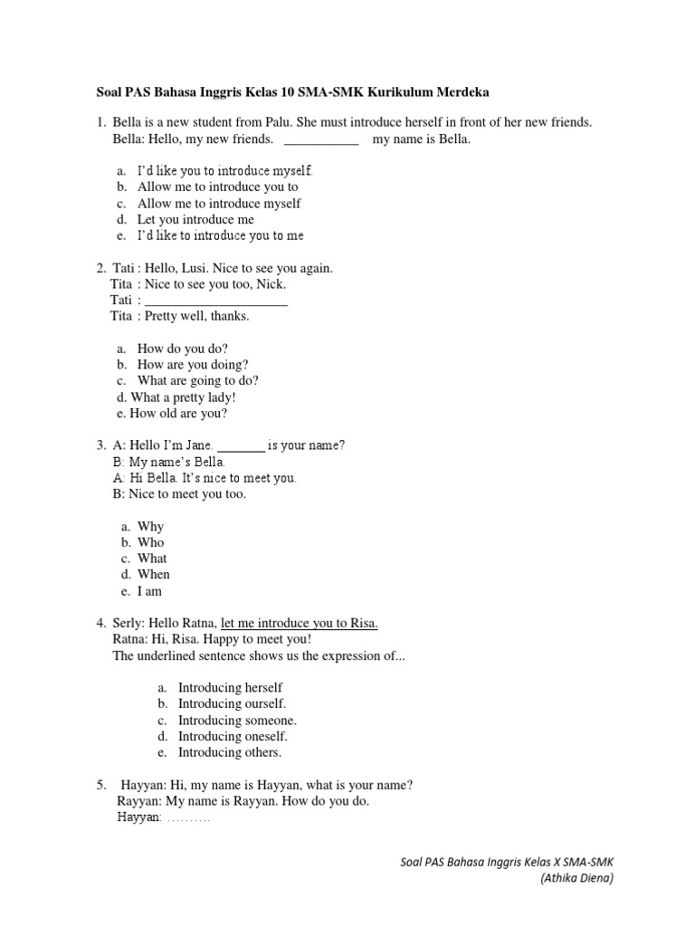 Soal PAS Bahasa Inggris Kelas 10 SMA PDF Soal PAS Bahasa Inggris Kelas 10 SMA PDF