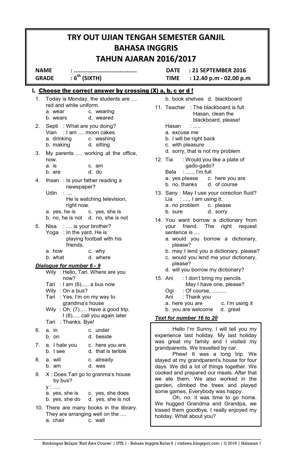 Kata Depan Bahasa Inggris