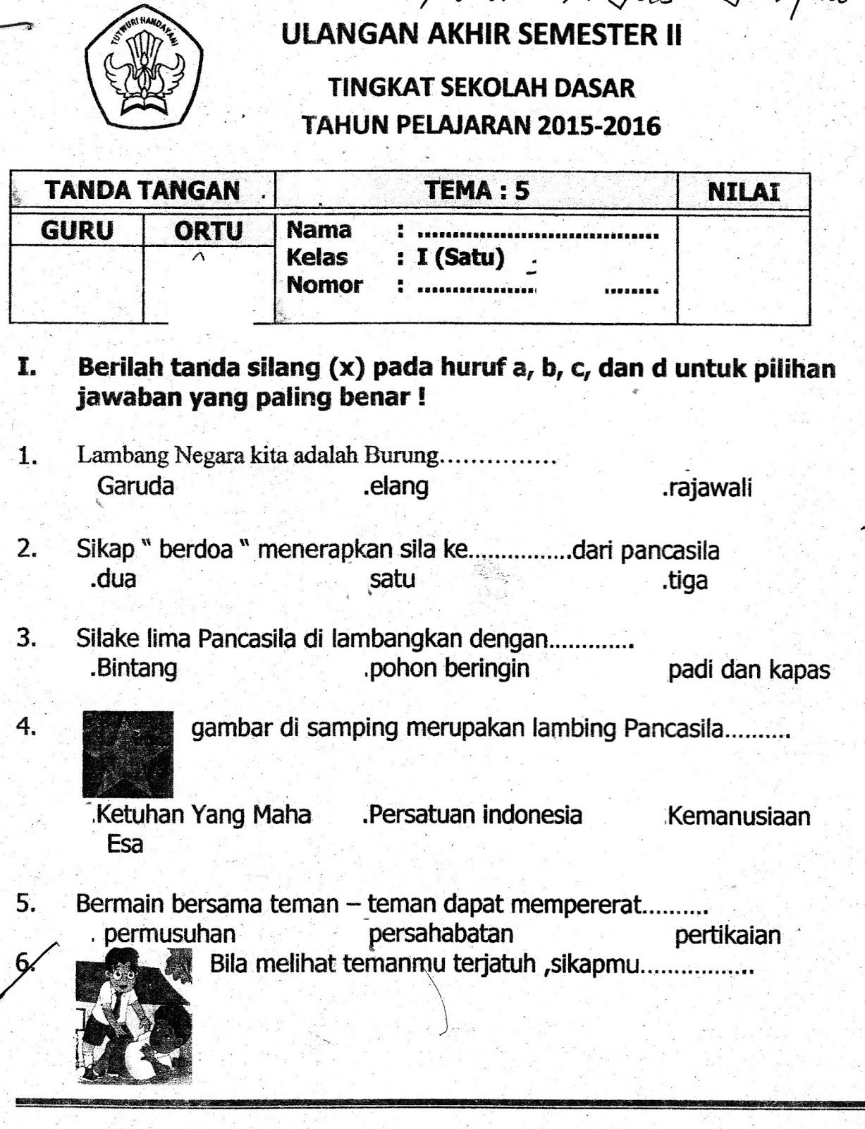 contoh soal pas agama kelas 5 semester 1 kurikulum 2013