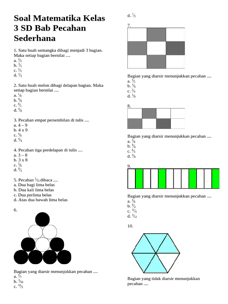 Cek Sekarang! Link Download Soal Matematika Pecahan Kelas 3 SD Paling Lengkap Cek Sekarang! Link Download Soal Matematika Pecahan Kelas 3 SD Paling Lengkap