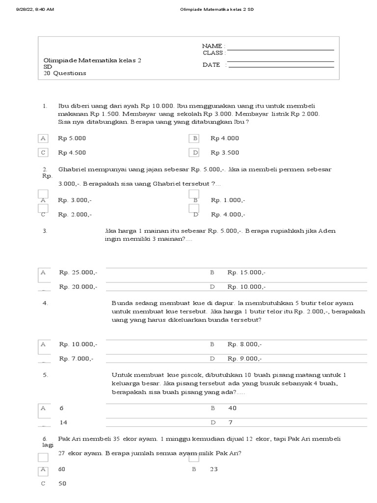 Rahasia Juara Ternyata Ini Link Download Soal Olimpiade Matematika Kelas 2 3 SD Terbaru