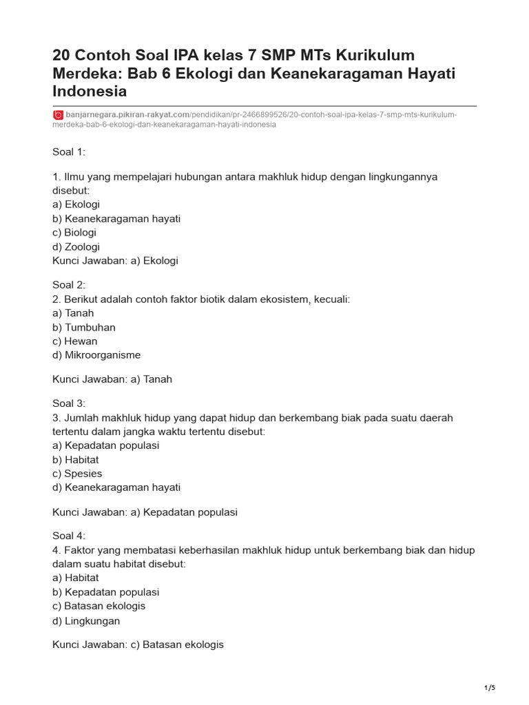 Rahasia Sukses Ujian dengan Contoh Soal dan Pembahasan IPA SMP Kelas 7 Semester 2 Terbaru