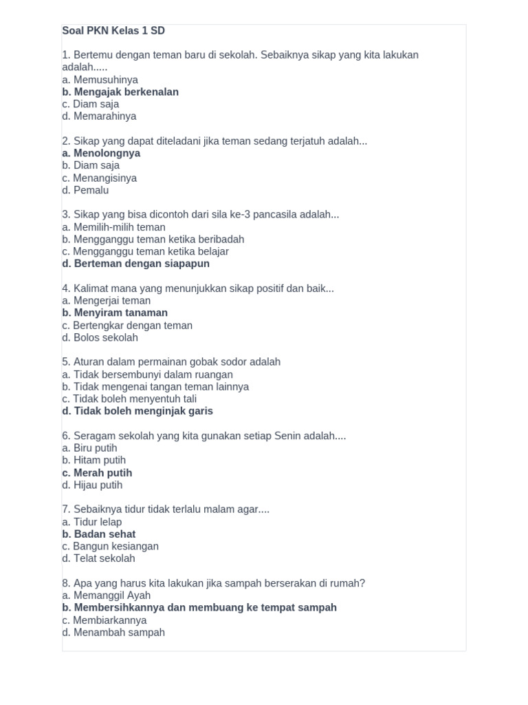 Ternyata Ini Kunci Jawaban Soal PKN Kelas 1 Tema 4 Subtema 3 Paling Akurat