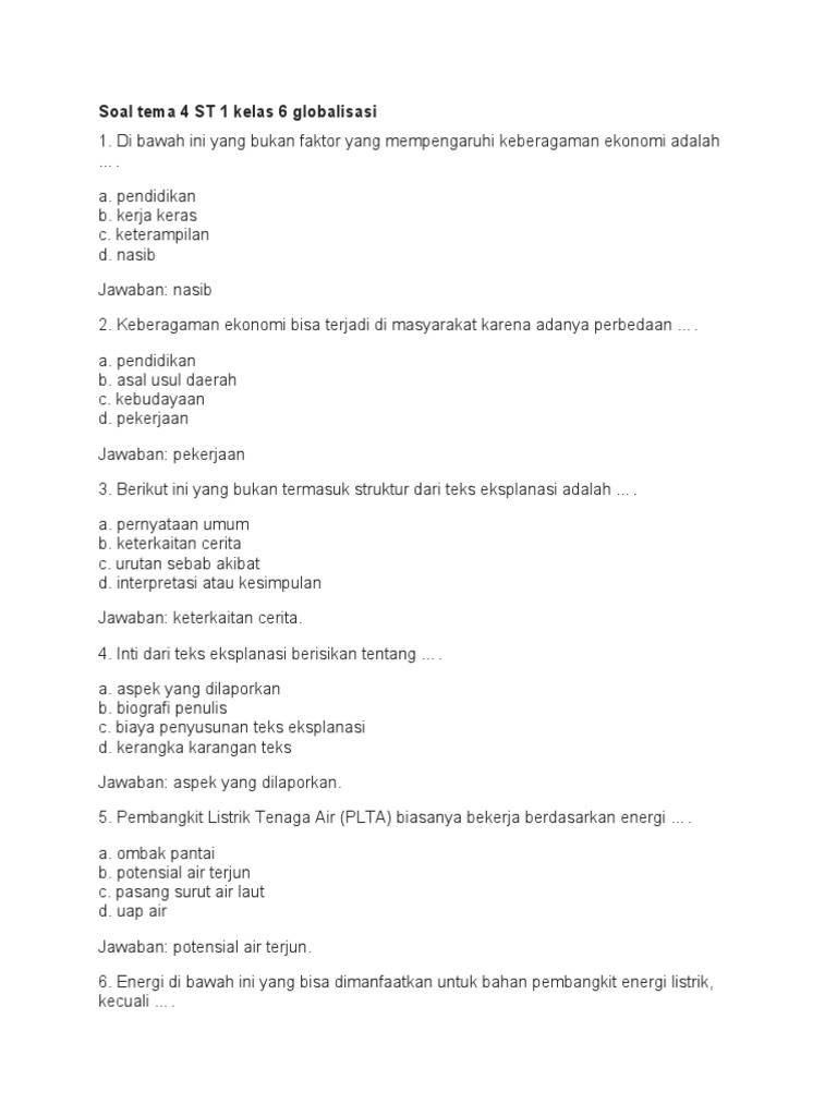 Wajib Tahu! Kumpulan Latihan Soal Tema 4 Kelas 6 Globalisasi Agar Nilai Ujian Melejit Wajib Tahu! Kumpulan Latihan Soal Tema 4 Kelas 6 Globalisasi Agar Nilai Ujian Melejit